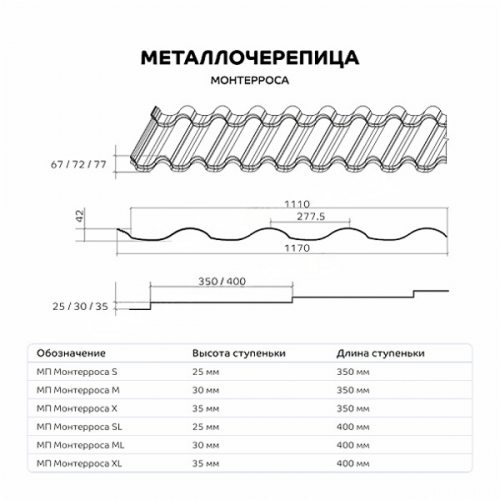 Металлочерепица Монтерроса VALORI 0,5 Brown Коричневый